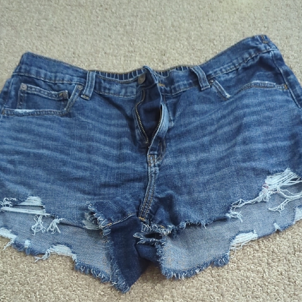 Aerie Dark Blue Distressed Jean Shorts